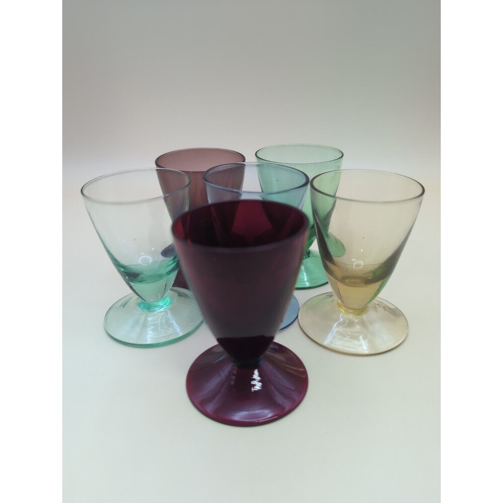 Vintage Set of 6 Anchor Hocking Various Color Shot Drinking Liquor Desert Glass